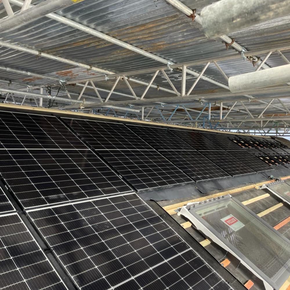Commercial solar panels on roof